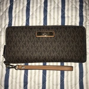 Michael Kors brown signature logo wristlet